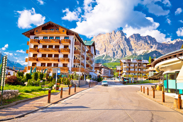 Stock photo: Cortina D' Ampezzo street and Alps peaks view