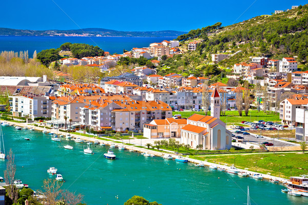 Town of Omis coast and rooftops panoramic view Stock photo © xbrchx