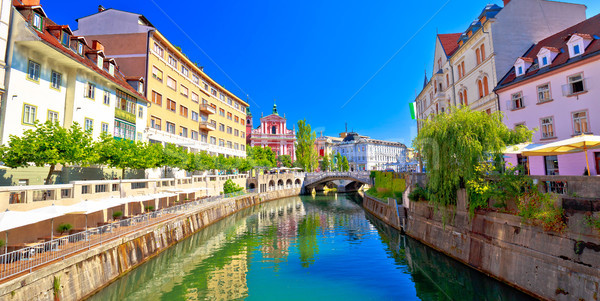 City of Ljubljana historic riverfont view Stock photo © xbrchx