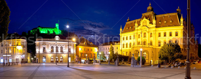 Ljubljana square and landmarks evening panoramic view Stock photo © xbrchx