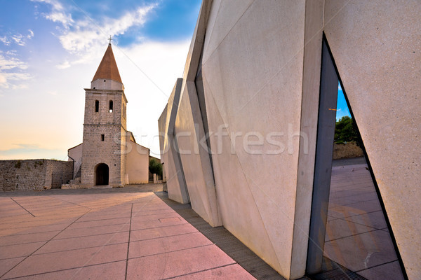 Town of Krk historic square church and modern architecture view Stock photo © xbrchx