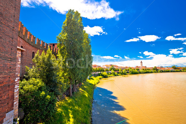 Adige river and Verona riverfront view from Castelvecchio Bridge Stock photo © xbrchx