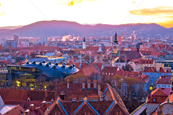 Graz city center aerial sunset view Stock photo © xbrchx