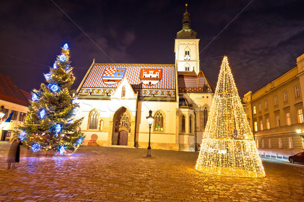 Zagreb government square advent evening view Stock photo © xbrchx