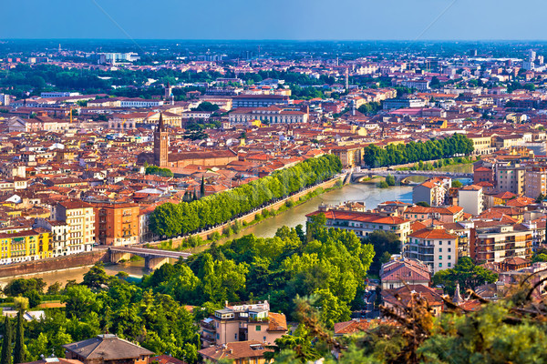 City of Verona old center and Adige river aerial panoramic view Stock photo © xbrchx