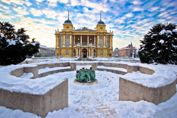 Tiyatro Zagreb kış görmek Hırvatistan şehir Stok fotoğraf © xbrchx