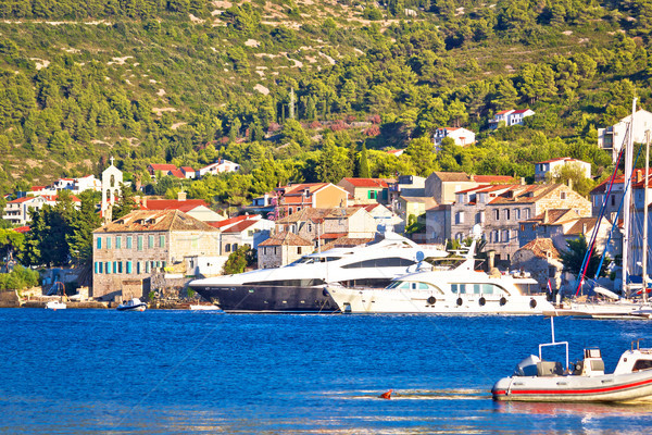 Stock photo: Luxury yachts in Vis harbor summer view