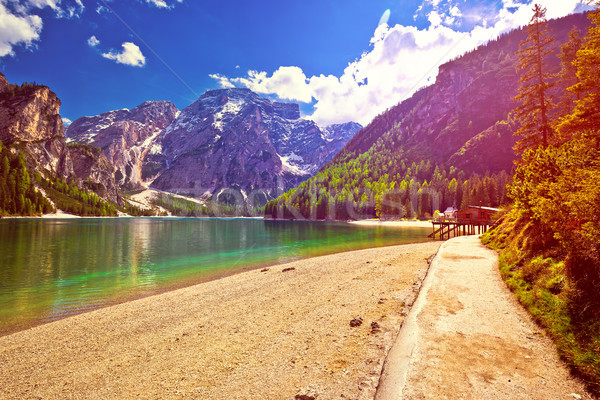 Braies Lake in Alps at low sun view Stock photo © xbrchx