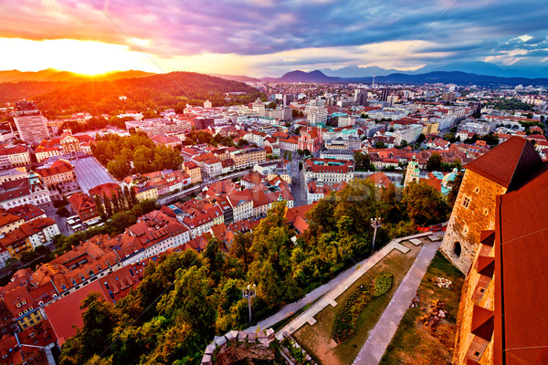Sunset above Ljubljana aerial view Stock photo © xbrchx