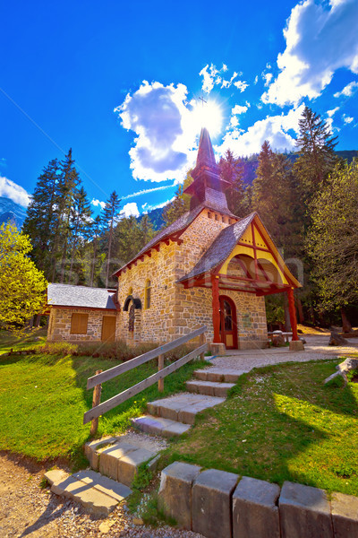 Church and Braies lake in Dolomite Apls Stock photo © xbrchx