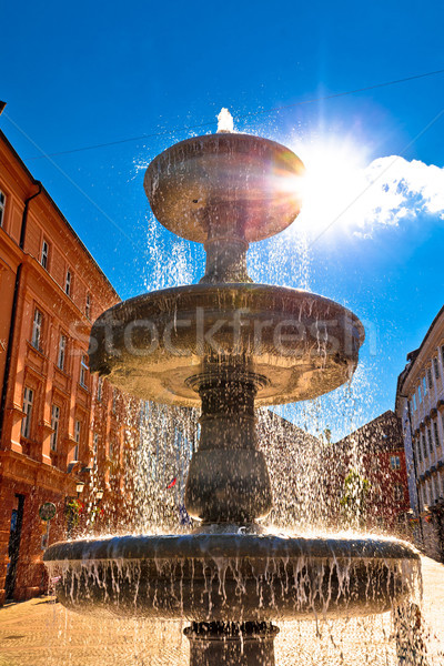 Ljubljana fountain sun haze vertical view Stock photo © xbrchx