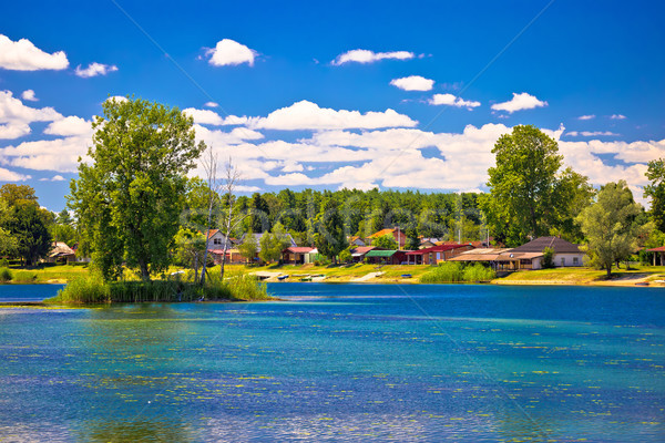 [[stock_photo]]: Lac · touristiques · village · bord · de · l'eau · vue · région