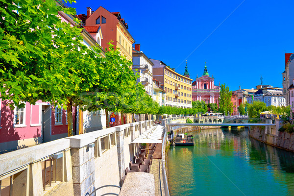 City of Ljubljana historic riverfont view Stock photo © xbrchx