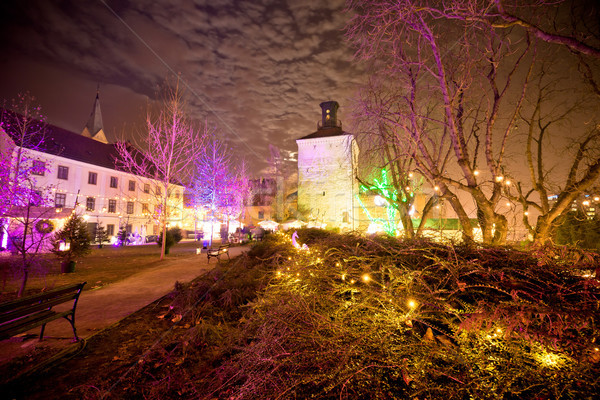 Zagreb upper town christmas market evening view Stock photo © xbrchx