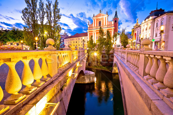 Tromostovje bridge and square evening view Stock photo © xbrchx