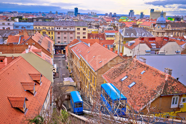Zagreb funicular ad rooftops of old center Stock photo © xbrchx