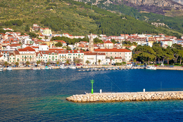 Makarska boats and waterfront under Biokovo mountain view Stock photo © xbrchx