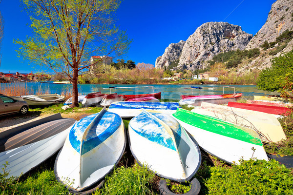 Town of Omis boats on Cetina river view Stock photo © xbrchx