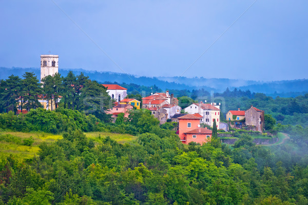 Village of Oprtalj in green hills Stock photo © xbrchx