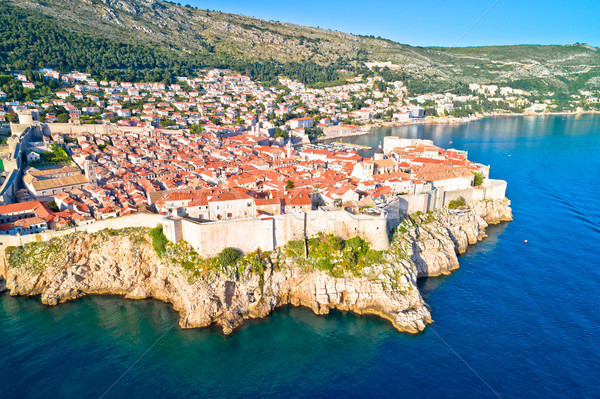 Town of Dubrovnik city walls UNESCO world heritage site aerial v Stock photo © xbrchx