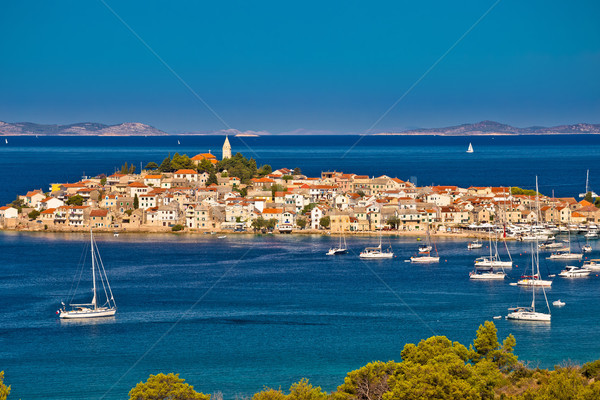 Adriatic tourist destination of Primosten aerial panoramic archi Stock photo © xbrchx