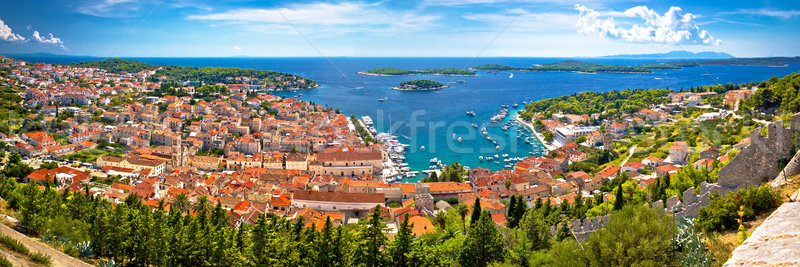Island of Hvar bay aerial panoramic view Stock photo © xbrchx