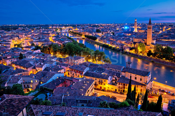 Stock photo: City of Verona and Adige river evening aerial view
