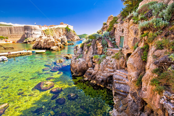 Stock photo: Dubrovnik historic port and city walls view