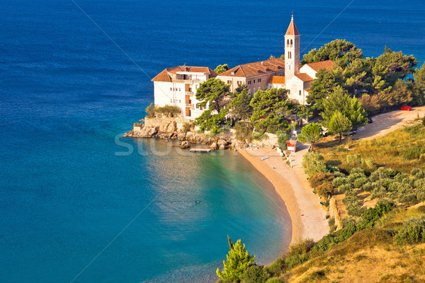 Stock photo: Bol beach and monastery aerial view