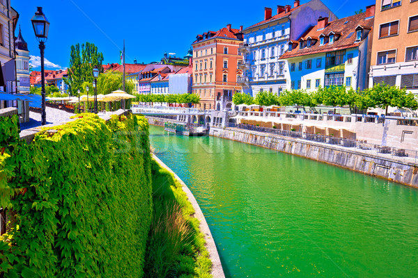 Green Ljubljanica river architecture view in Ljubljana Stock photo © xbrchx