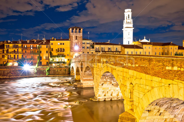 Stockfoto: Stad · verona · avond · brug · architectuur