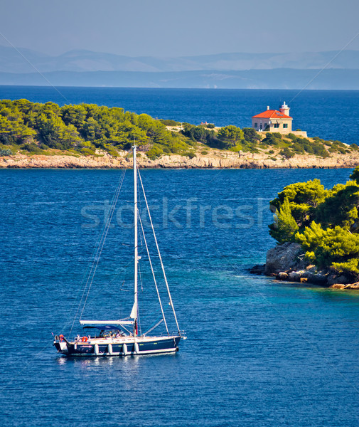 Island of Vis bay entrance and lighthouse view Stock photo © xbrchx