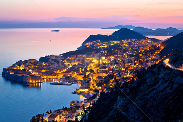 Historic town of Dubrovnik aerial sunset view Stock photo © xbrchx