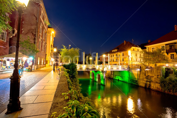 Ljubljanica river waterfront in Ljubljana evening view Stock photo © xbrchx