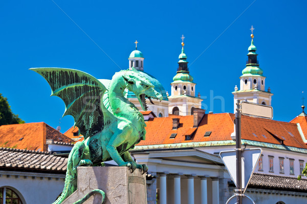 Dragon bridge and landmarks of Ljubljana view Stock photo © xbrchx