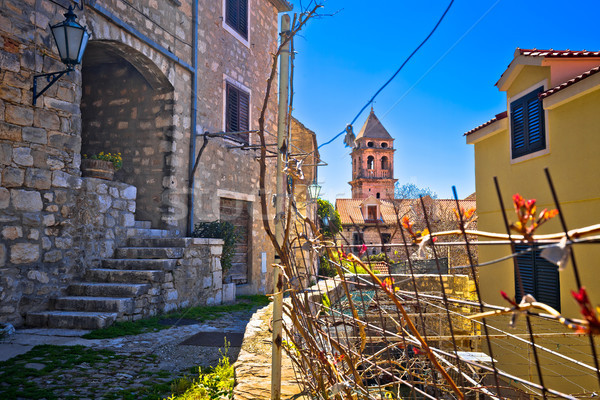 Town of Omis old stone mediterranean street and church view Stock photo © xbrchx