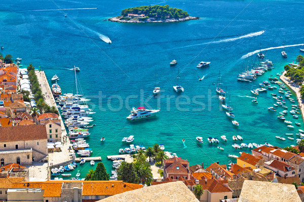 Hvar bay and yachting harbor aerial view Stock photo © xbrchx