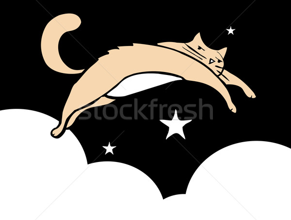 Pisică gândit cer noapte stele nori Imagine de stoc © xochicalco