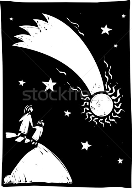 Foto stock: Cometa · céu · duas · pessoas · ver · luzes · para · cima