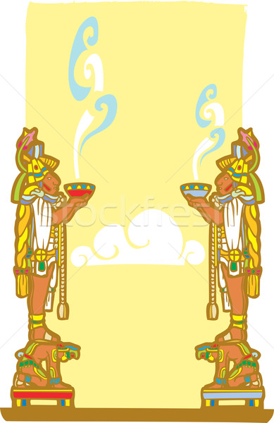 Mayans with smoking bowls Stock photo © xochicalco