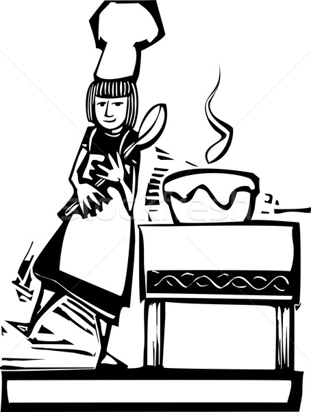 Chef femme grand cuillère cuisine cuisson [[stock_photo]] © xochicalco