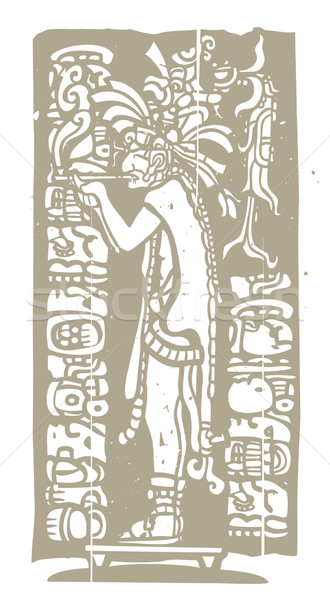 Smoking Mayan Priest Woodblock Stock photo © xochicalco