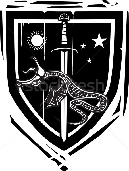 Heraldic Shield Dragon Slaying Stock photo © xochicalco
