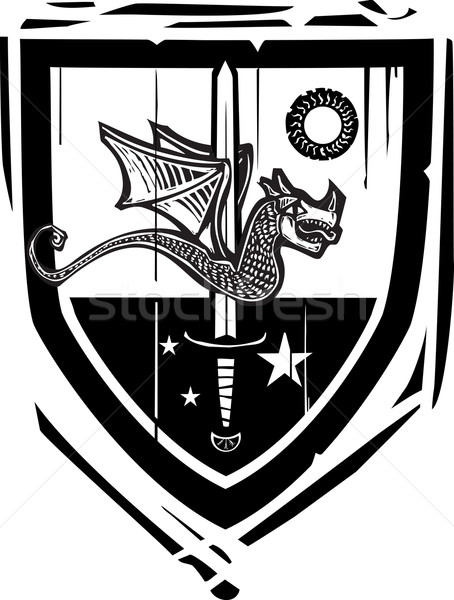 Heraldic Shield Dragon and Sword Stock photo © xochicalco