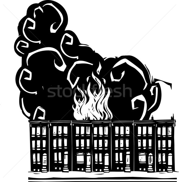 Rangée maison brûlant style image fumée [[stock_photo]] © xochicalco