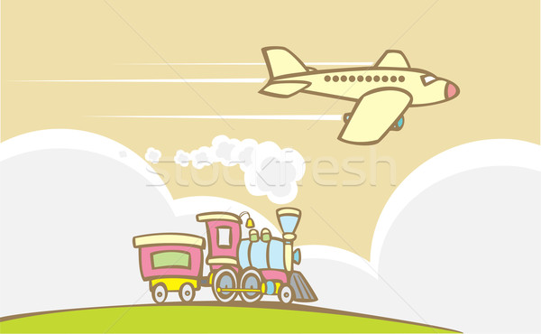 Trein jet vliegtuig moderne verleden oude Stockfoto © xochicalco