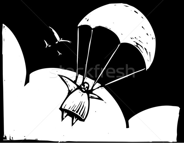 Vet persoon parachutespringen hemel wolken vogels Stockfoto © xochicalco