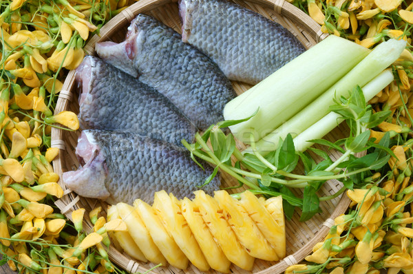 Vietnamese food, sour fish vegetable soup Stock photo © xuanhuongho