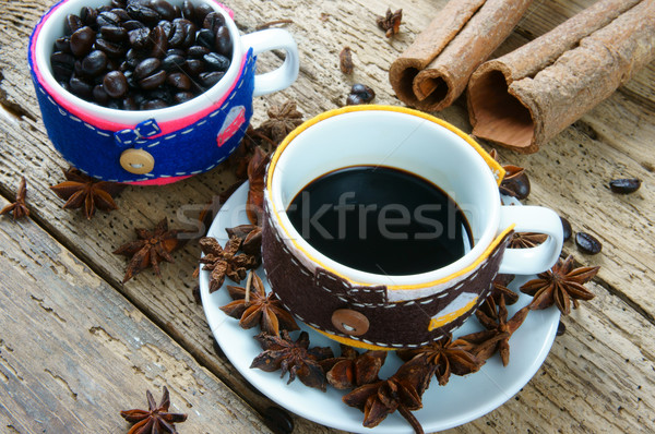 Koffie koffiekopje koffieboon houten mooie verbazingwekkend Stockfoto © xuanhuongho