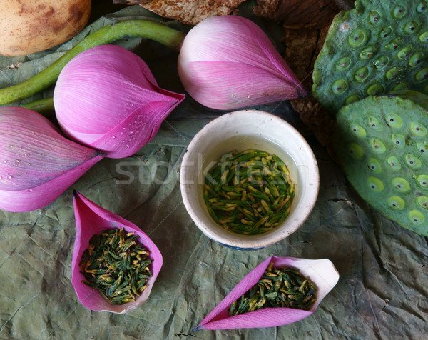 Gyűjtemény lótuszvirág mag tea egészséges étel lótusz Stock fotó © xuanhuongho